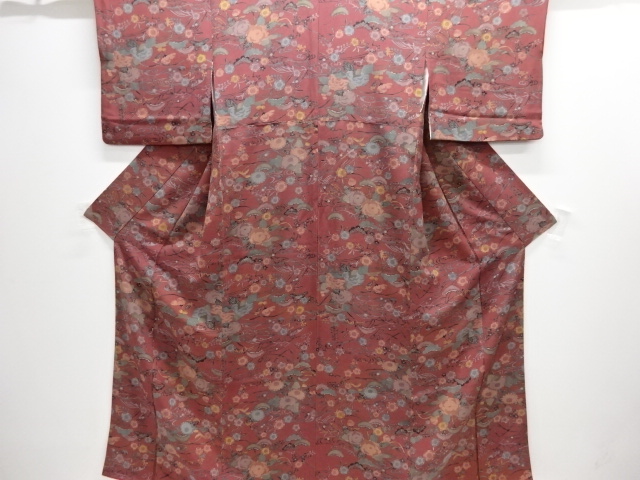 流水に松・花模様小紋着物